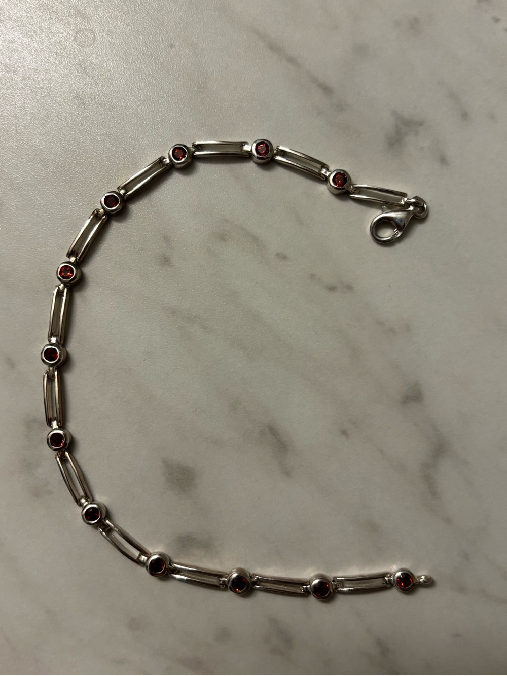 Sterling Silver Garnet Link Bracelet - Red